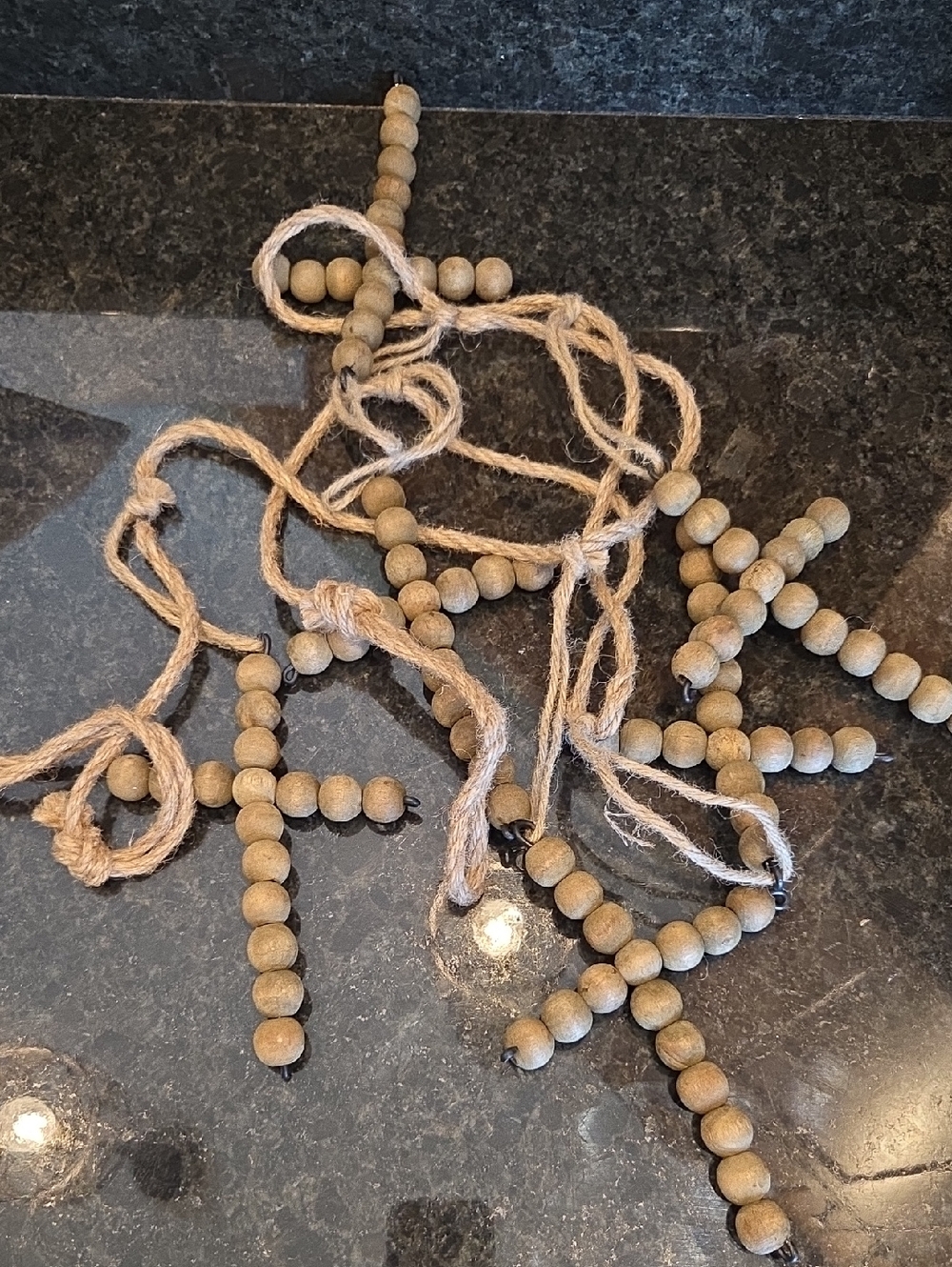 Wood Bead Cross Garland Necklace - Natural Beige